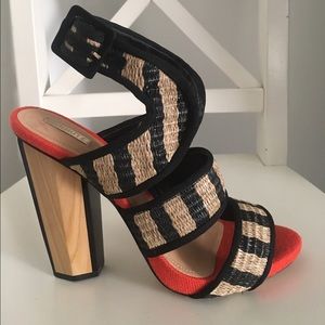 Schutz Raffia Striped Block Heels size 10 (fits 9)