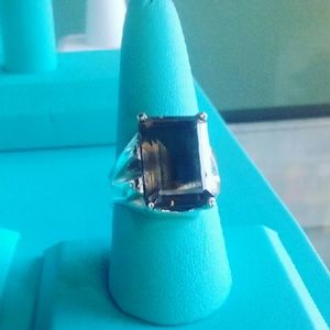 Emerald cut smoky quartz ring