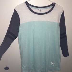 PINK teal, gray, and white baseball tee