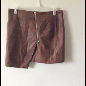 BROWN LEATHER ASYMMETRICAL SKIRT
