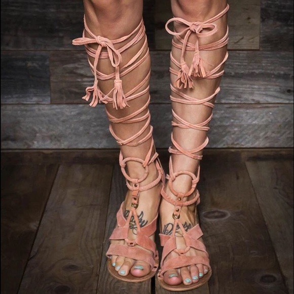 Free People Rust Lace Up Mini Wedge