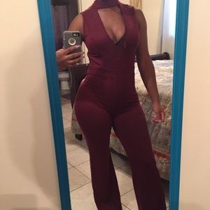 Sophisticated lady wine colored jumpsuit