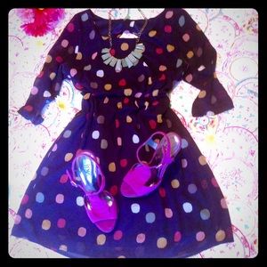 Navy Blue Sassy Polka Dots Boutique Dress
