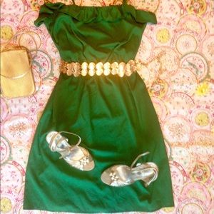 Gorgeous Silky Green with Ruffles Boutique Dress