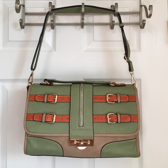 Flight bag/purse, olive green, orange and tan