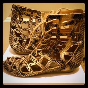 MIA Snakeskin Lace-Up Gladiator Sandals