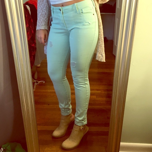 PRICE DROP Mint Colored Distressed Jeans