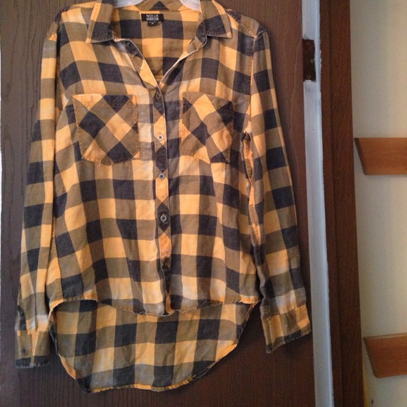 Navy and yellow buffalo plaid flannel