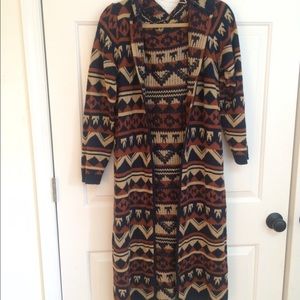 Hooded knit duster Aztec  cardigan