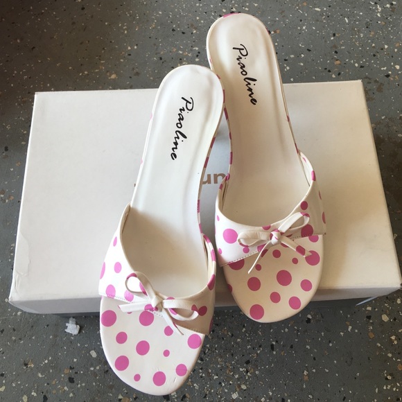 Polka Dot white & pink slip-on sandals