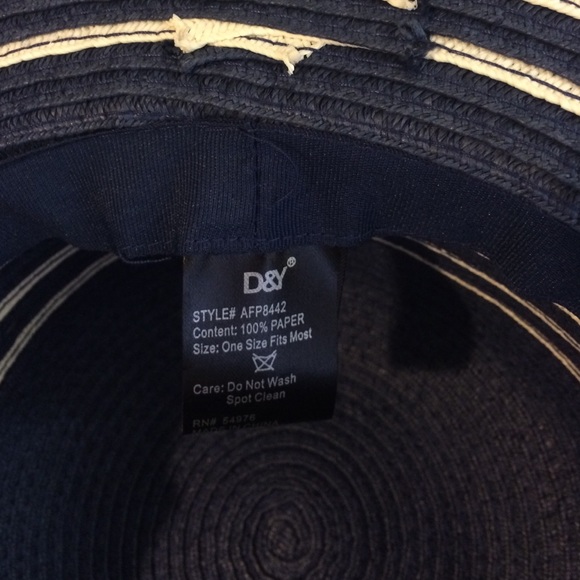 Blue striped straw floppy sun hat - Picture 3 of 4