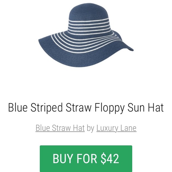 Blue striped straw floppy sun hat - Picture 4 of 4