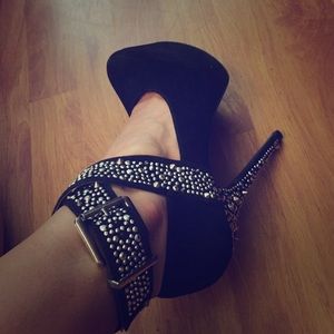 Black Silver Spike Heels