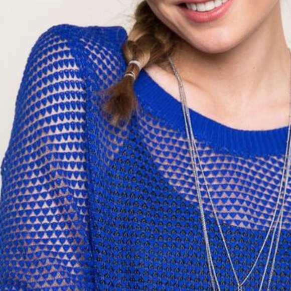 Royal Blue Netted Top w/Sheer Back - Picture 2 of 3