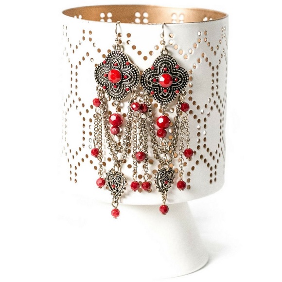 Classic Paper Doll Jewelry - Antique Gold/Red Earrings