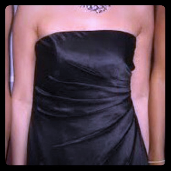 Bill Levkoff strapless black bridesmaid dress.