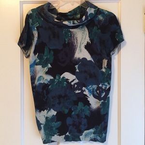 Teal and navy cowl neck top