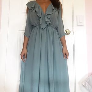 Dusty Blue Ruffle Maxi Dress