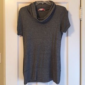 Gray short sleeved cowl neck top