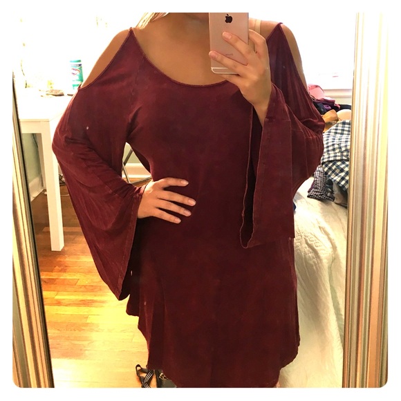 Rust Color Off Shoulder Bell Sleeve Tunic.