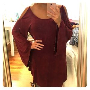 Rust Color Off Shoulder Bell Sleeve Tunic.
