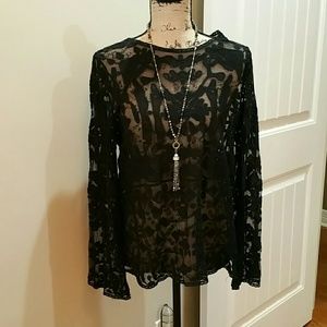 Delicate Sheer lacy black blouse