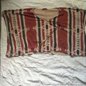 Large lose boho striped top with attached necklace