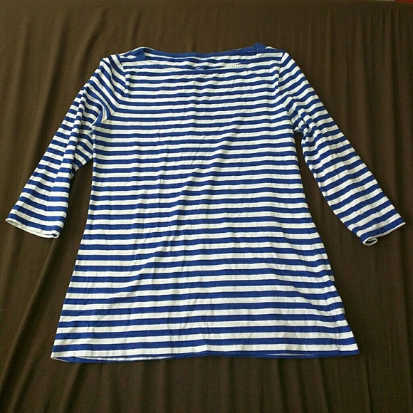 Blue/White Striped Merona 3/4 Sleeve Boatneck Top