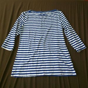 Blue/White Striped Merona 3/4 Sleeve Boatneck Top