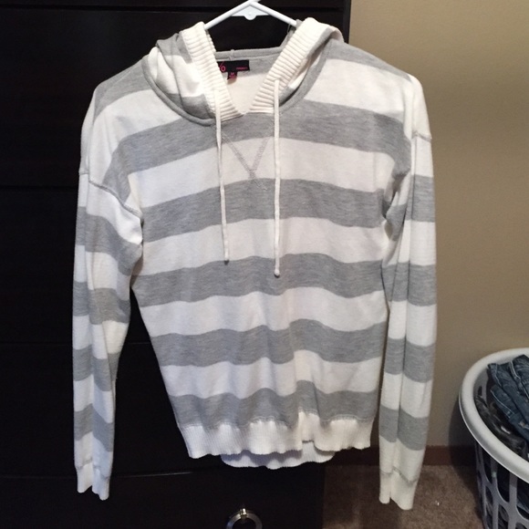 White with gray stripes hoodie. - Picture 1 of 3