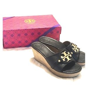 Tory Burch black sandal wedges