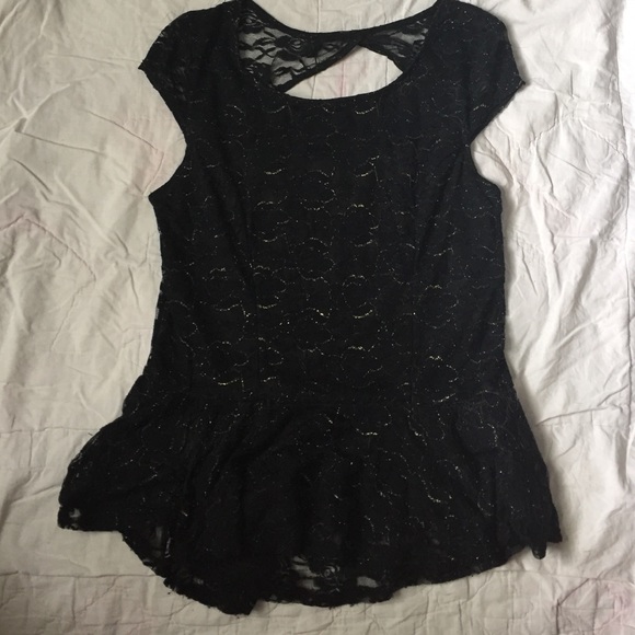 Lace black & gold peplum top