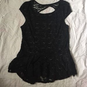 Lace black & gold peplum top