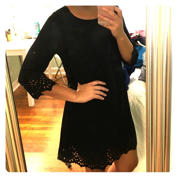 Black 3/4 Sleeve Laser Cut Dress