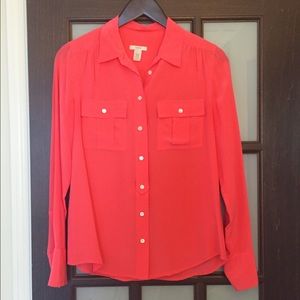 J. Crew 100% silk pocket button-up blouse