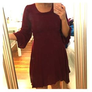 Burgundy Backless Bell Sleeve Dress