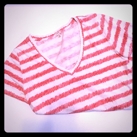 Coral striped jcrew vneck tee