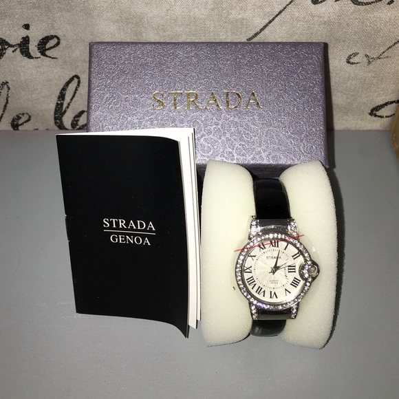 Strada Accessories - Strada/Genoa black patent leather bracelet watch