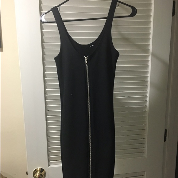 Black Midi Zip Up Skin tight dress