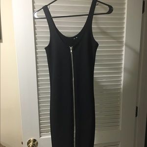 Black Midi Zip Up Skin tight dress