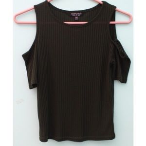 Topshop Dark Green Cold Shoulder Ribbed Top