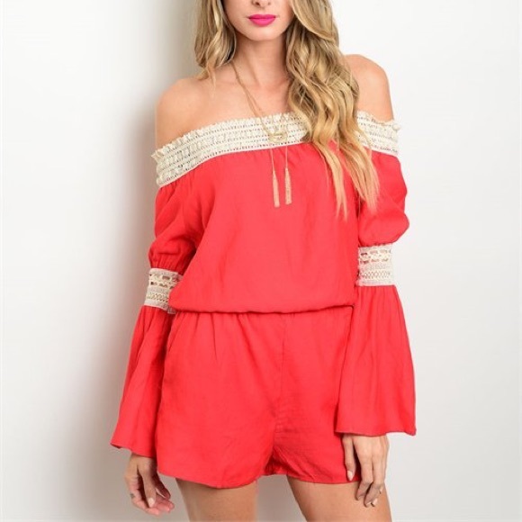 Cecelia Off the Shoulder Romper - Red