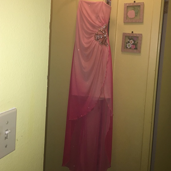 Asymmetrical ombré pink/coral dress.
