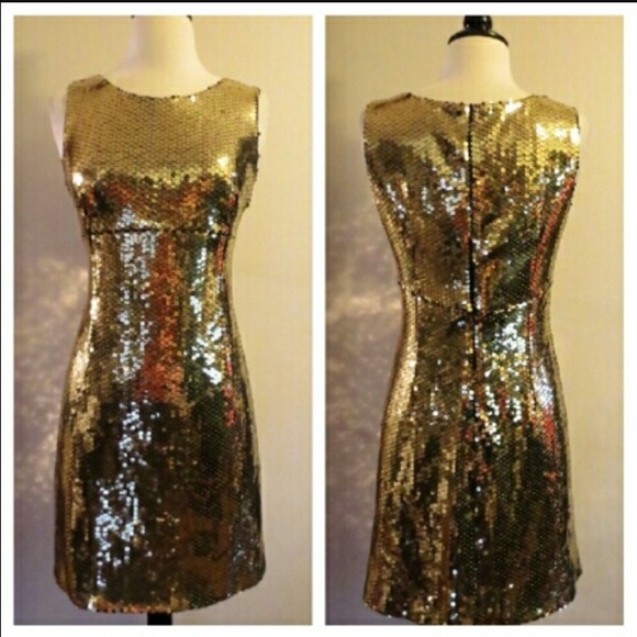 MOSCHINO CHEAP AND CHIC GOLD SEQUINED PARTY DRESS