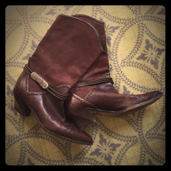Brown Via Spiga Italian Leather Cowboy Boots