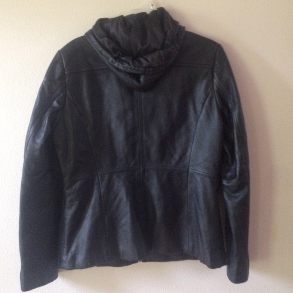 Kenneth Cole leather jacket hoodie - Picture 3 of 4