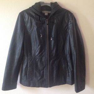 Kenneth Cole leather jacket hoodie