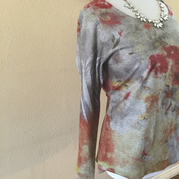 Coldwater creek grey/multi floral cardigan - Picture 3 of 4