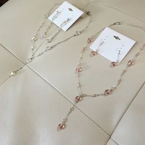 Pink and Clear Necklaces with Matching Earings