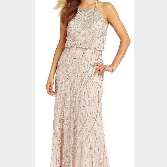 Beaded Blouson Halter Gown by Adrianna Pappell